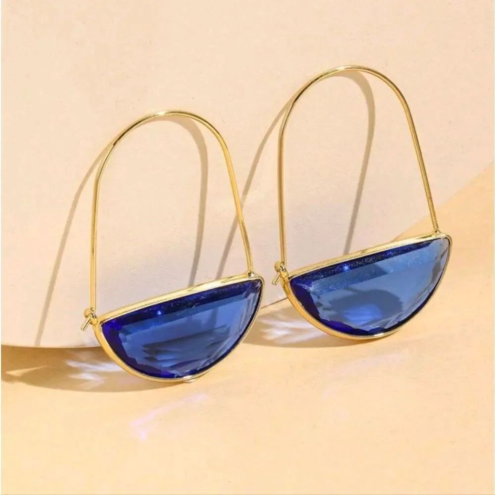 Blue Faceted Crescent Earrings